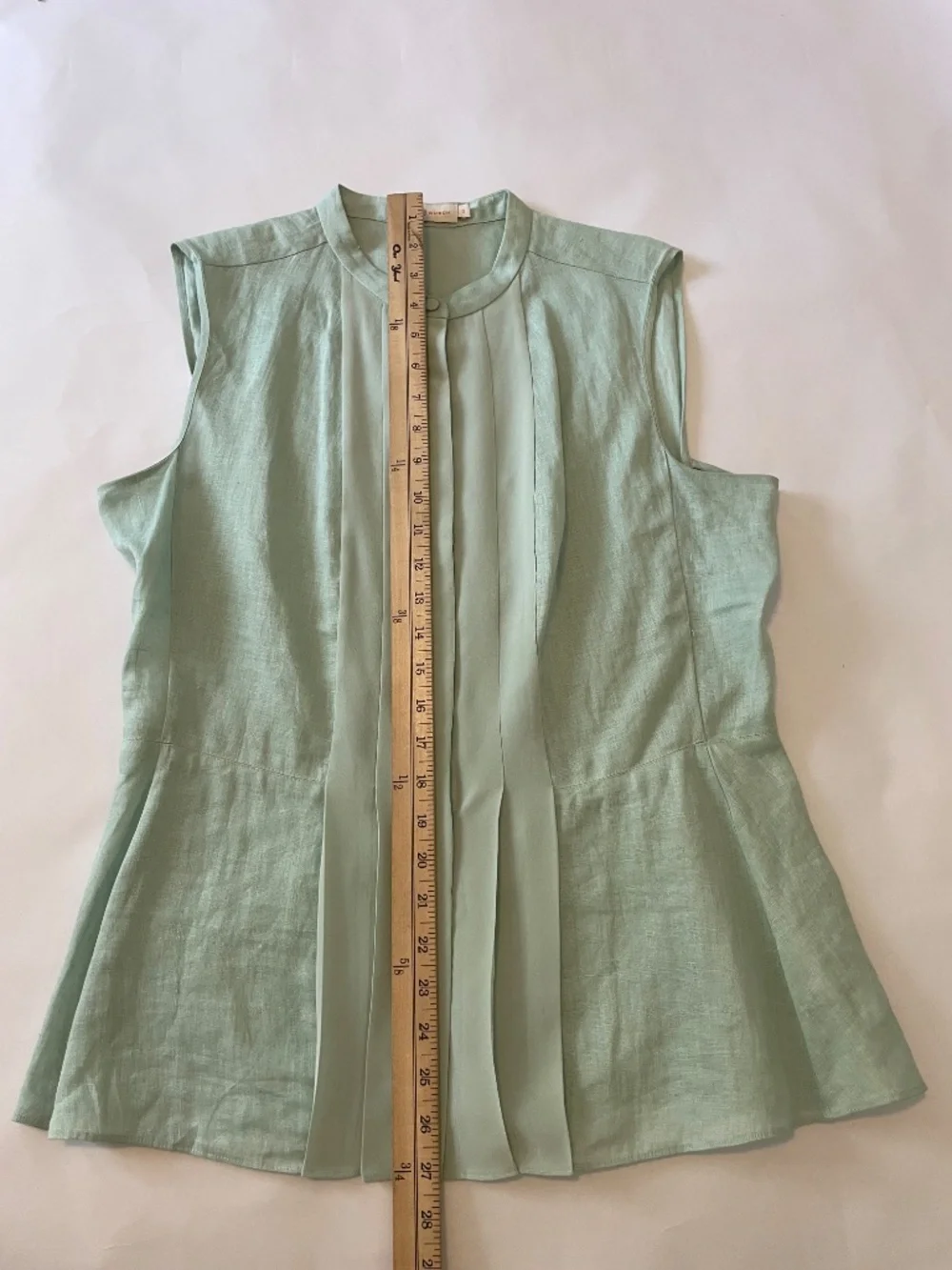 Tory Burch Blue Green Silk Linen Sleeveless Top, Button Up Solid Blouse, Size 12